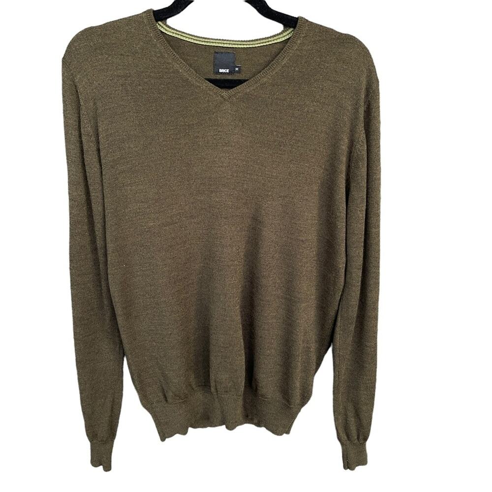 Brice‎ Mens Merino Wool Sweater Medium V-neck Green Soft Casual Everyday